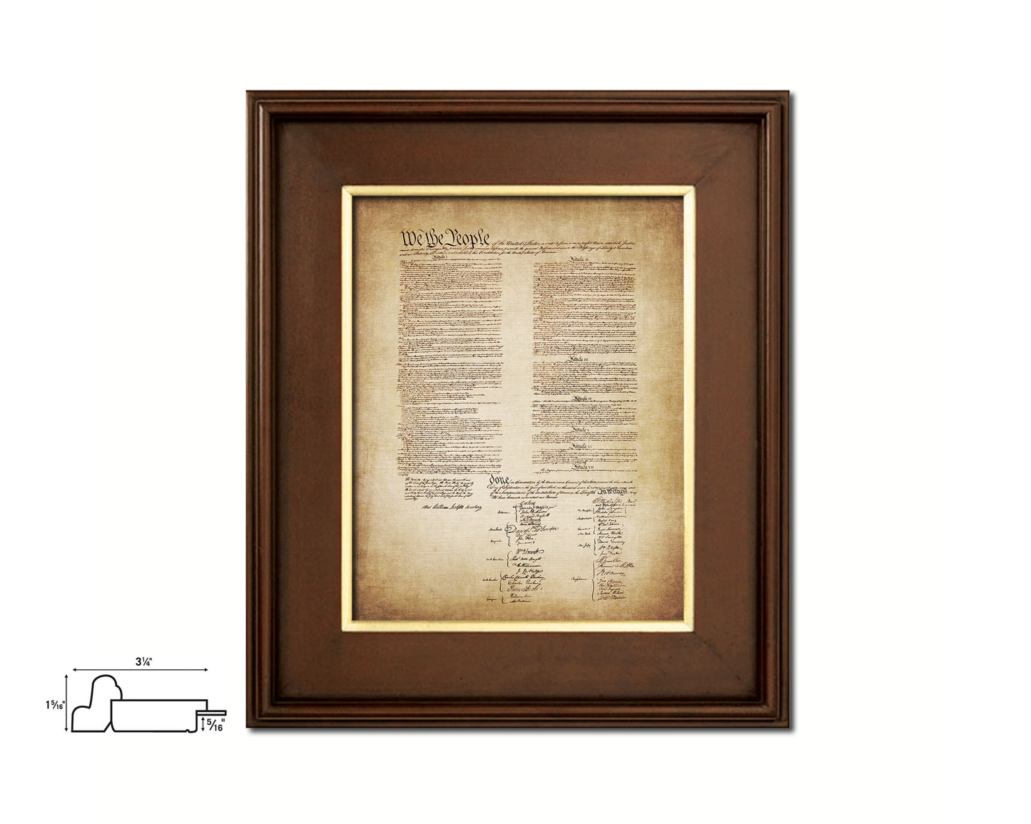 Constitution We the people US Historical Print Art Wood Framed Wall Decor Gifts, 12" x 16"