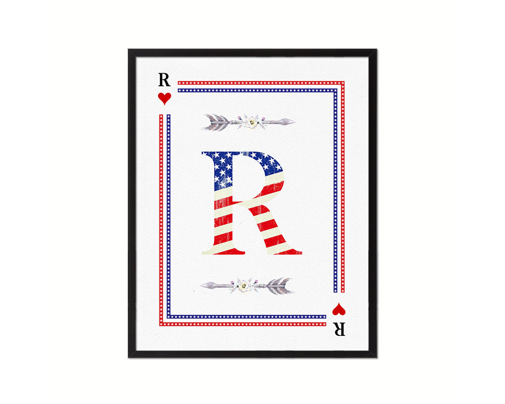 Letter R Personalized Initial American Flag Playing Card Framed Prints Wall Art