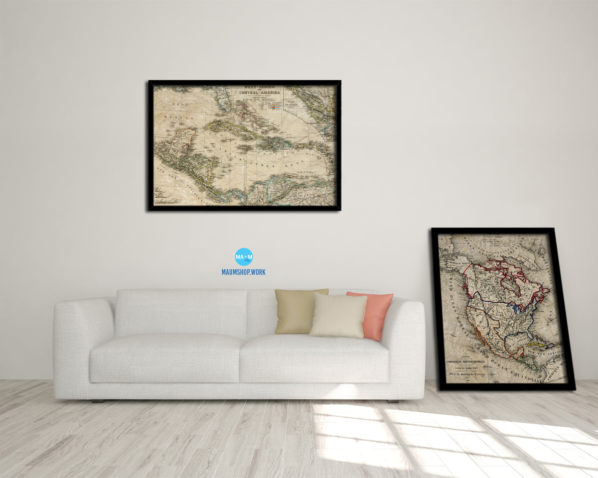 West Indies Historical Map Framed Print Art Wall Decor Gifts