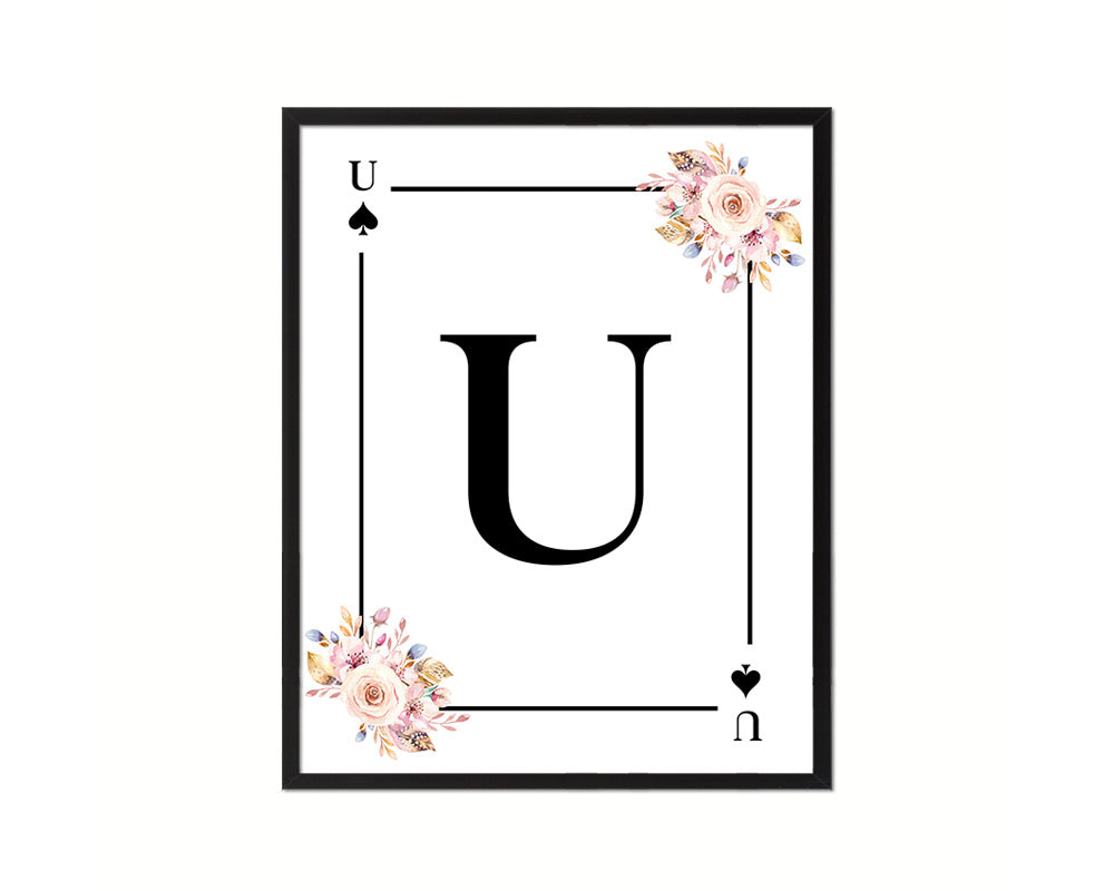 Letter U Custom Initial Boho Monogram Playing Card Framed Prints Wall Art