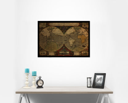 Vera Totius Expeditionis Nautica Double Hemisphere World Vintage Map Framed Print Art Gifts