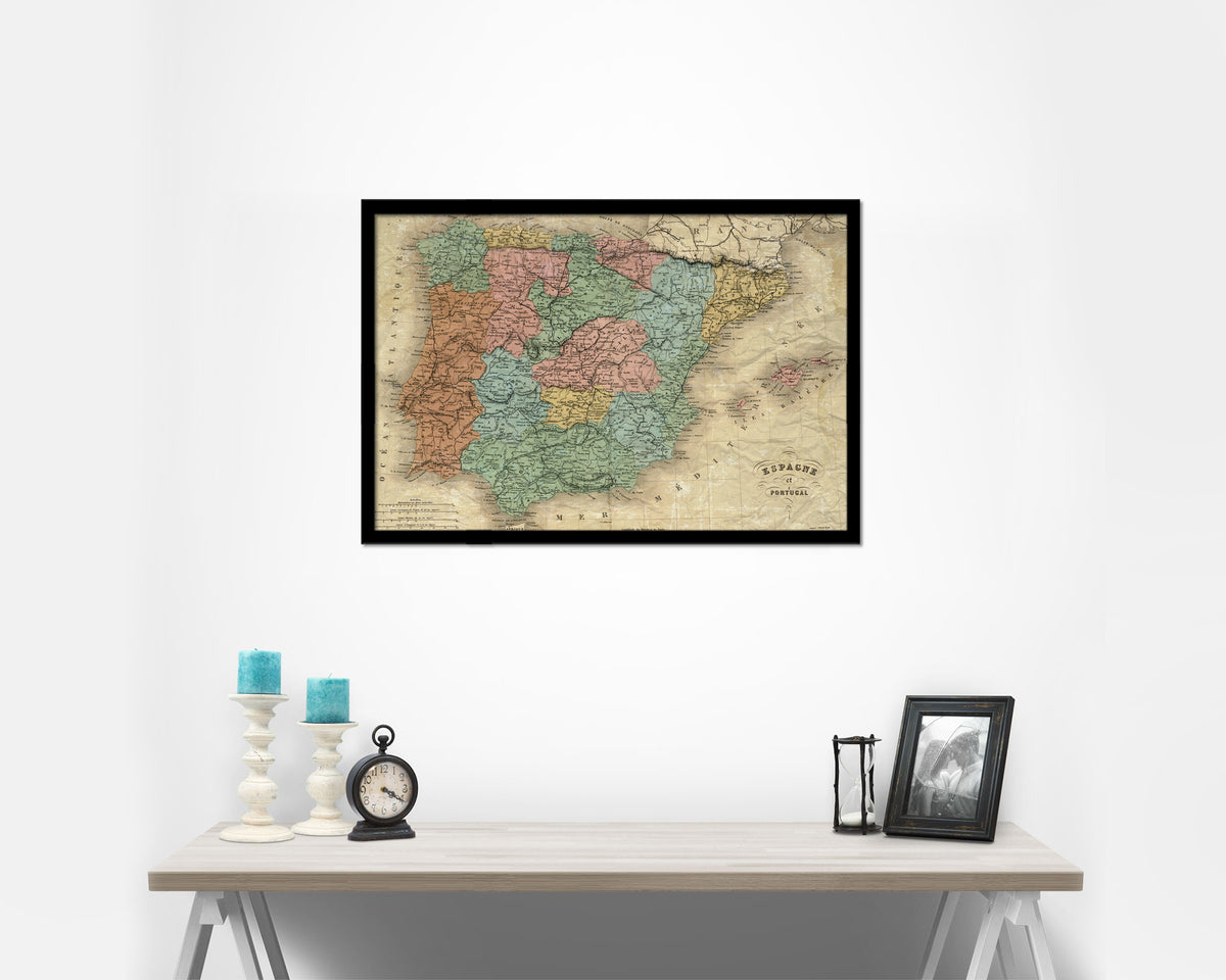 Spain and Portugal 1846 Historical Map Framed Print Art Wall Decor Gifts