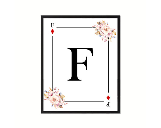 Letter F Custom Initial Boho Monogram Playing Card Framed Prints Wall Art