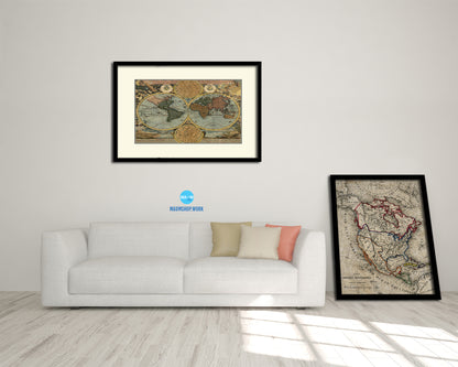 World Old Map Framed Print Art Wall Decor Gifts