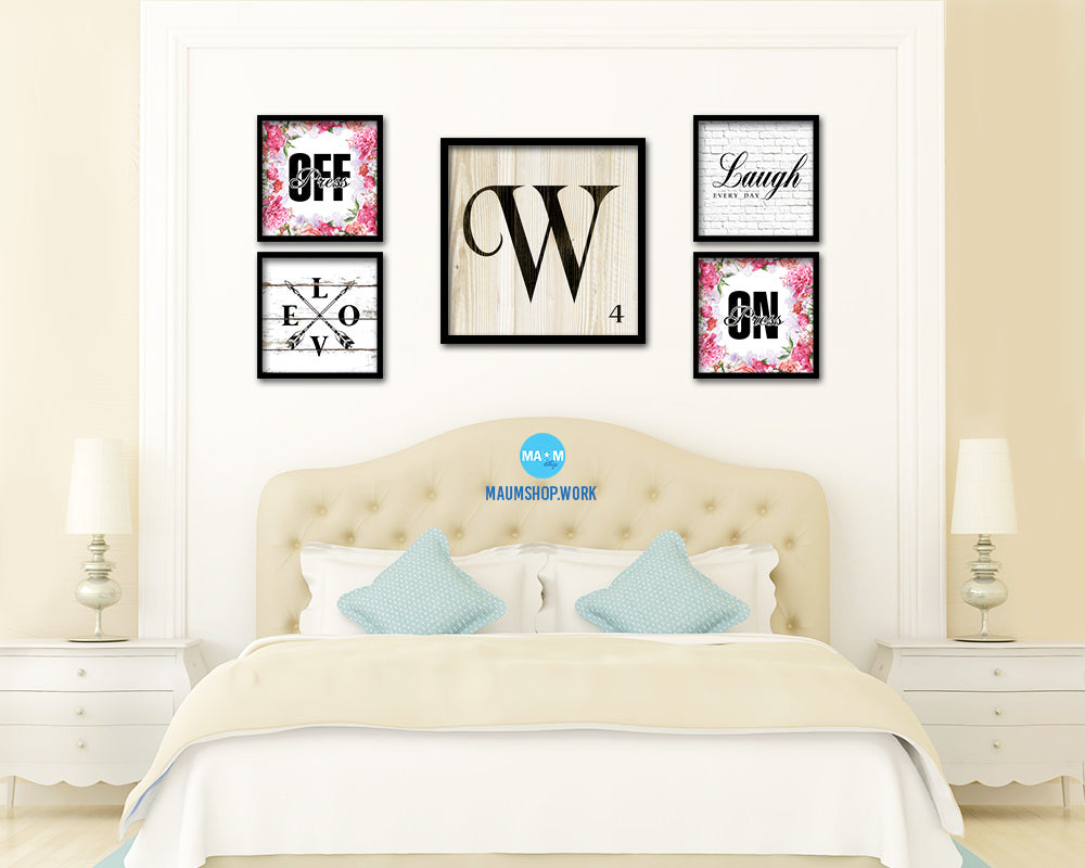 Letter W Custom Scrabble Sign Framed Prints Wall Art Decor Gifts, Wood