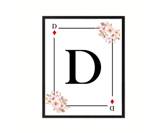 Letter D Custom Initial Boho Monogram Playing Card Framed Prints Wall Art