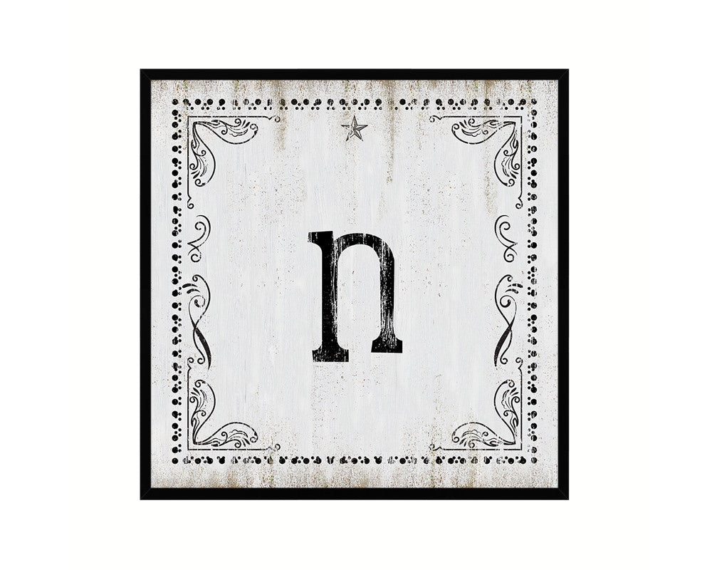 Letters N Custom Monogram Name Sign Framed Prints Wall Art Décor, White Wash