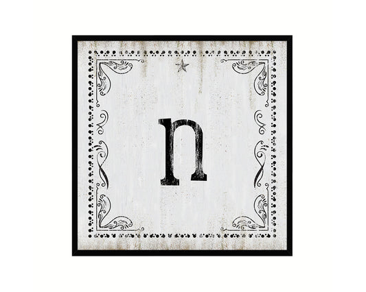 Letters N Custom Monogram Name Sign Framed Prints Wall Art Décor, White Wash