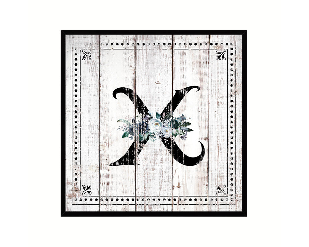 Letters X Custom Monogram Name Sign Framed Prints Wall Art Décor, White Wash Wood