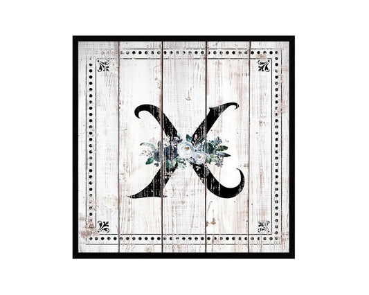 Letters X Custom Monogram Name Sign Framed Prints Wall Art Décor, White Wash Wood