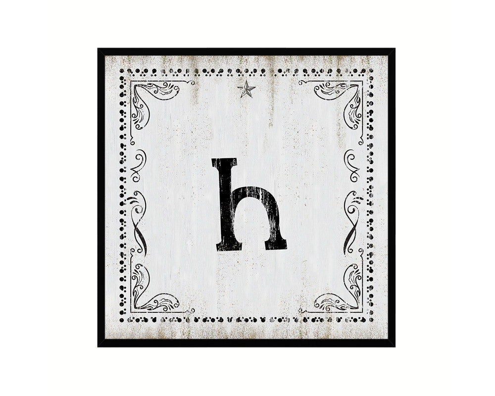 Letters H Custom Monogram Name Sign Framed Prints Wall Art Décor, White Wash