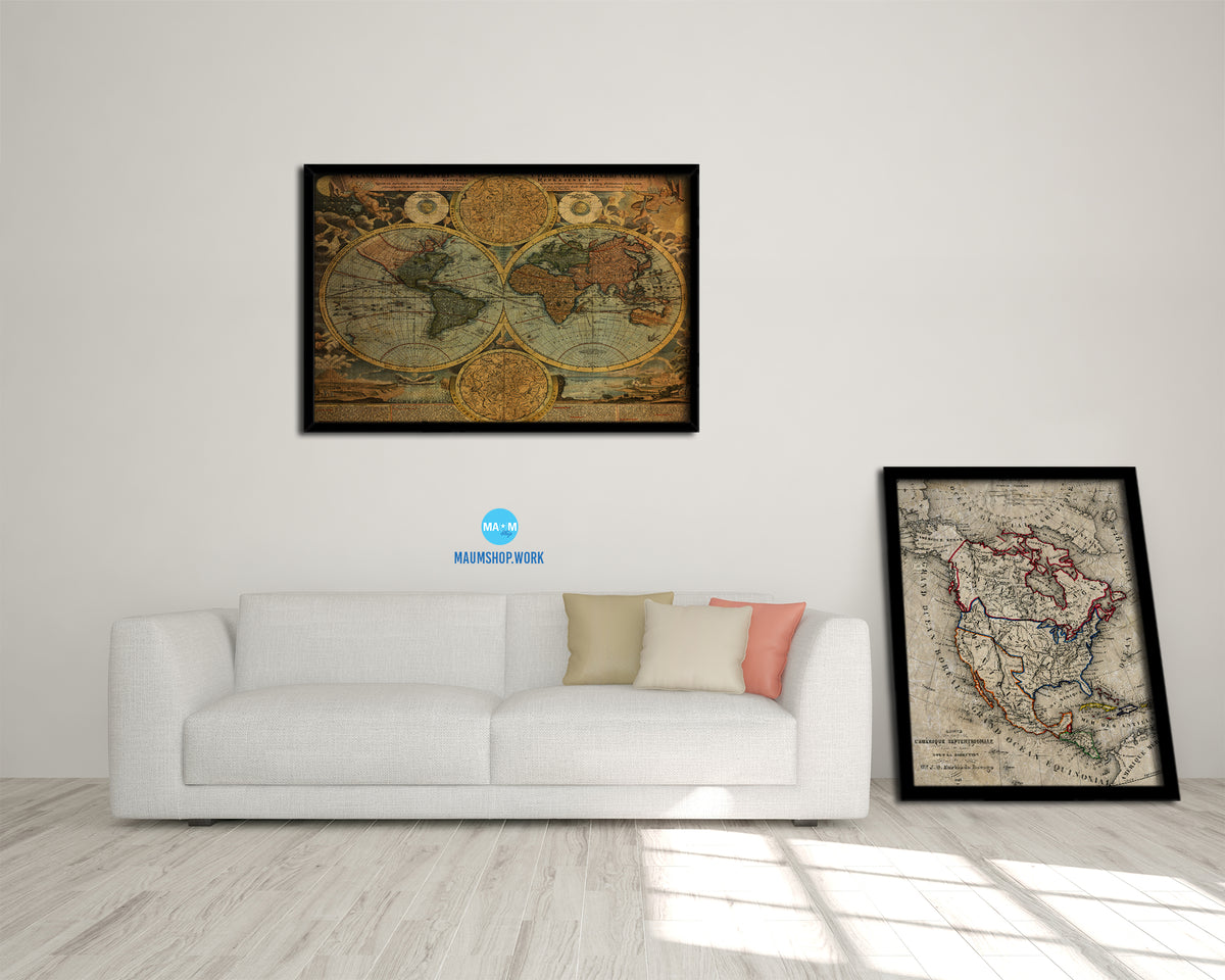 World Ortelius Circa Vintage Map Framed Print Art Wall Decor Gifts