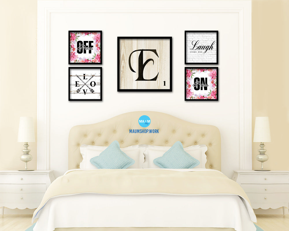 Letter E Custom Scrabble Sign Framed Prints Wall Art Decor Gifts, Wood