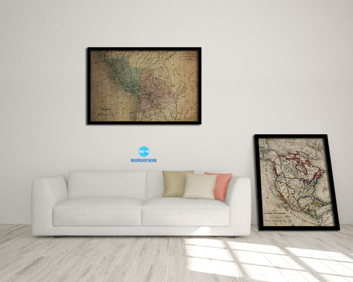 Peru and Bolivia Vintage Map Framed Print Art Wall Decor Gifts