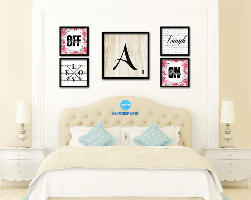 Letter A Custom Scrabble Sign Framed Prints Wall Art Decor Gifts, Wood