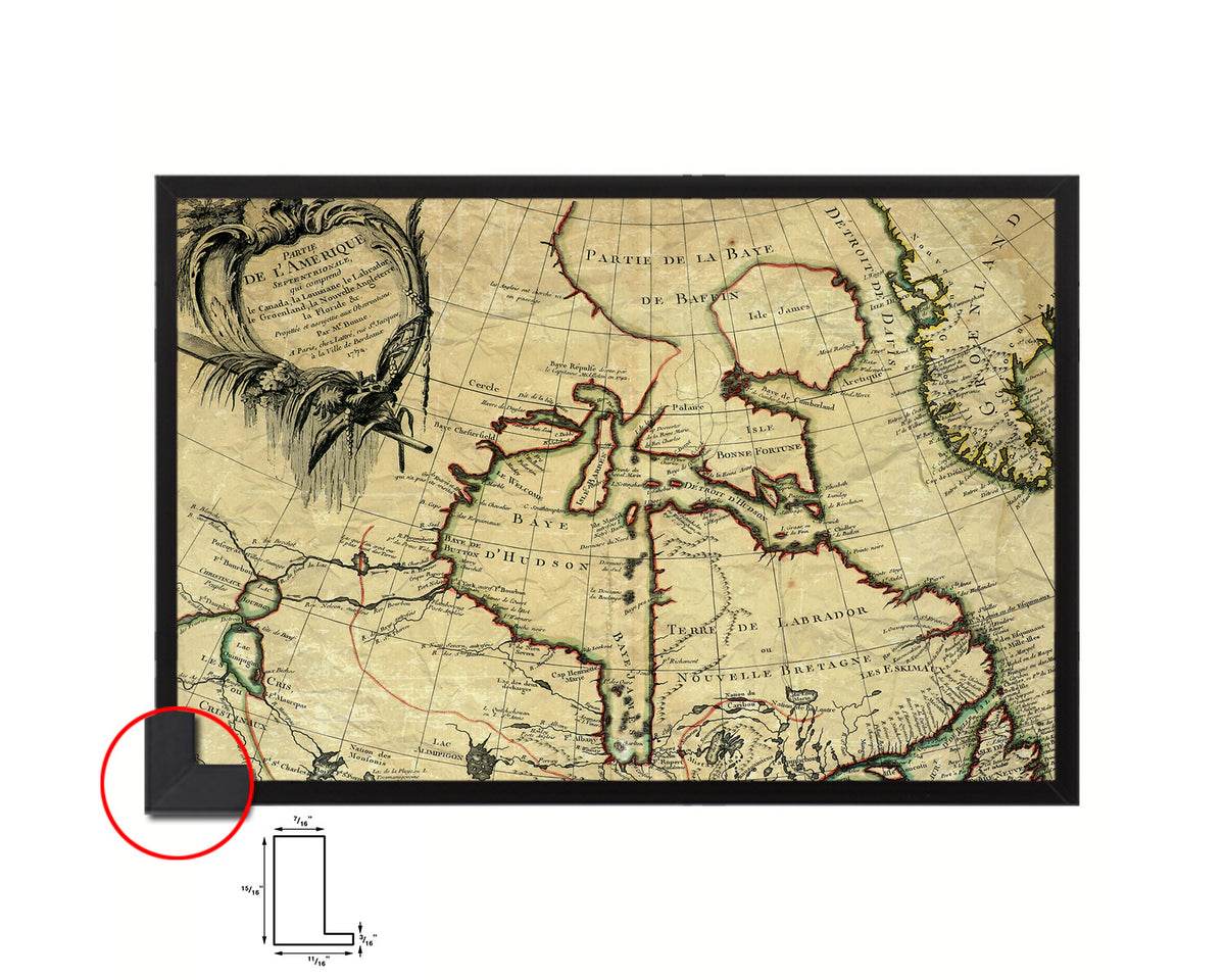 North East Canada and Greenland Historical Map Framed Print Art Wall Decor Gifts