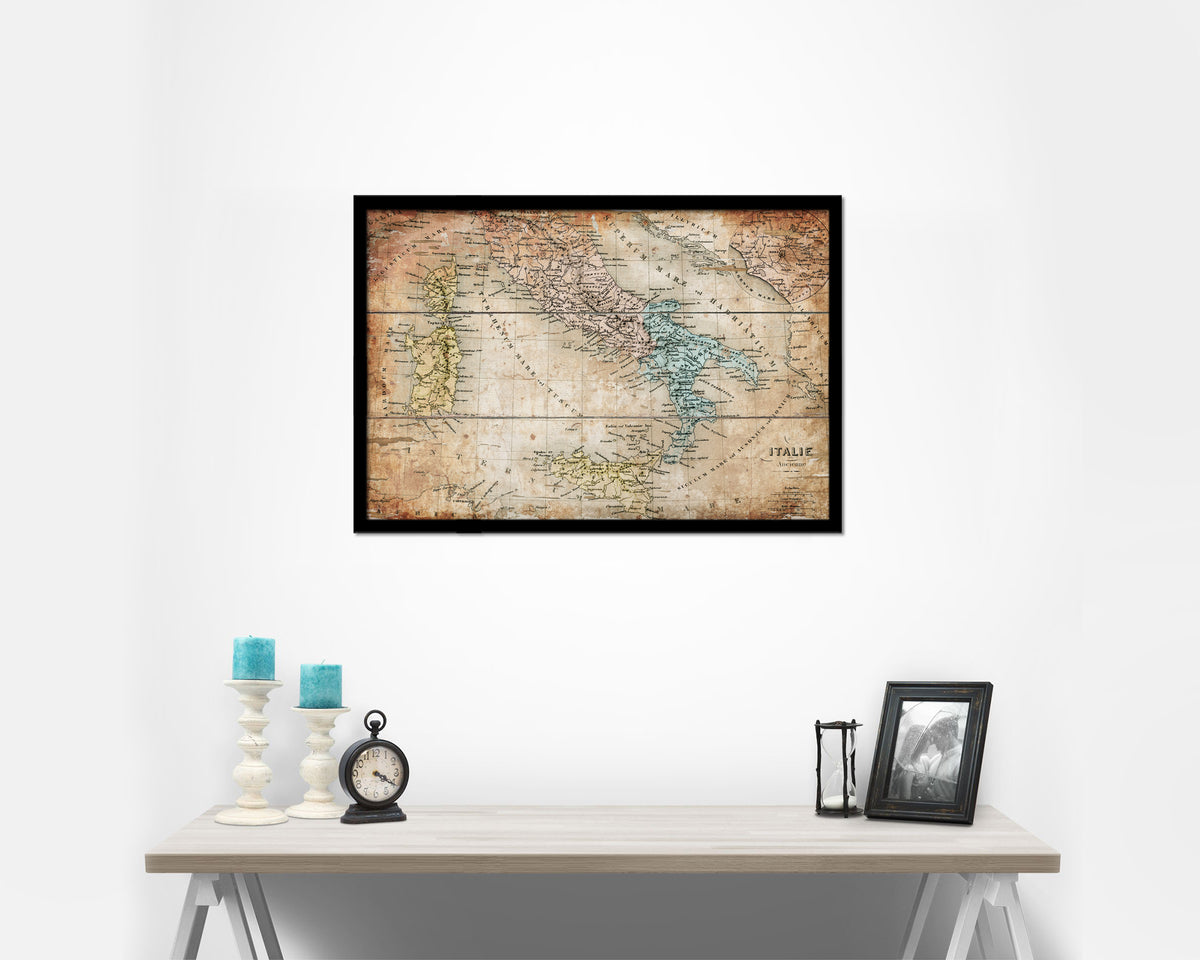 Italy and Rome Antique Map Framed Print Art Wall Decor Gifts