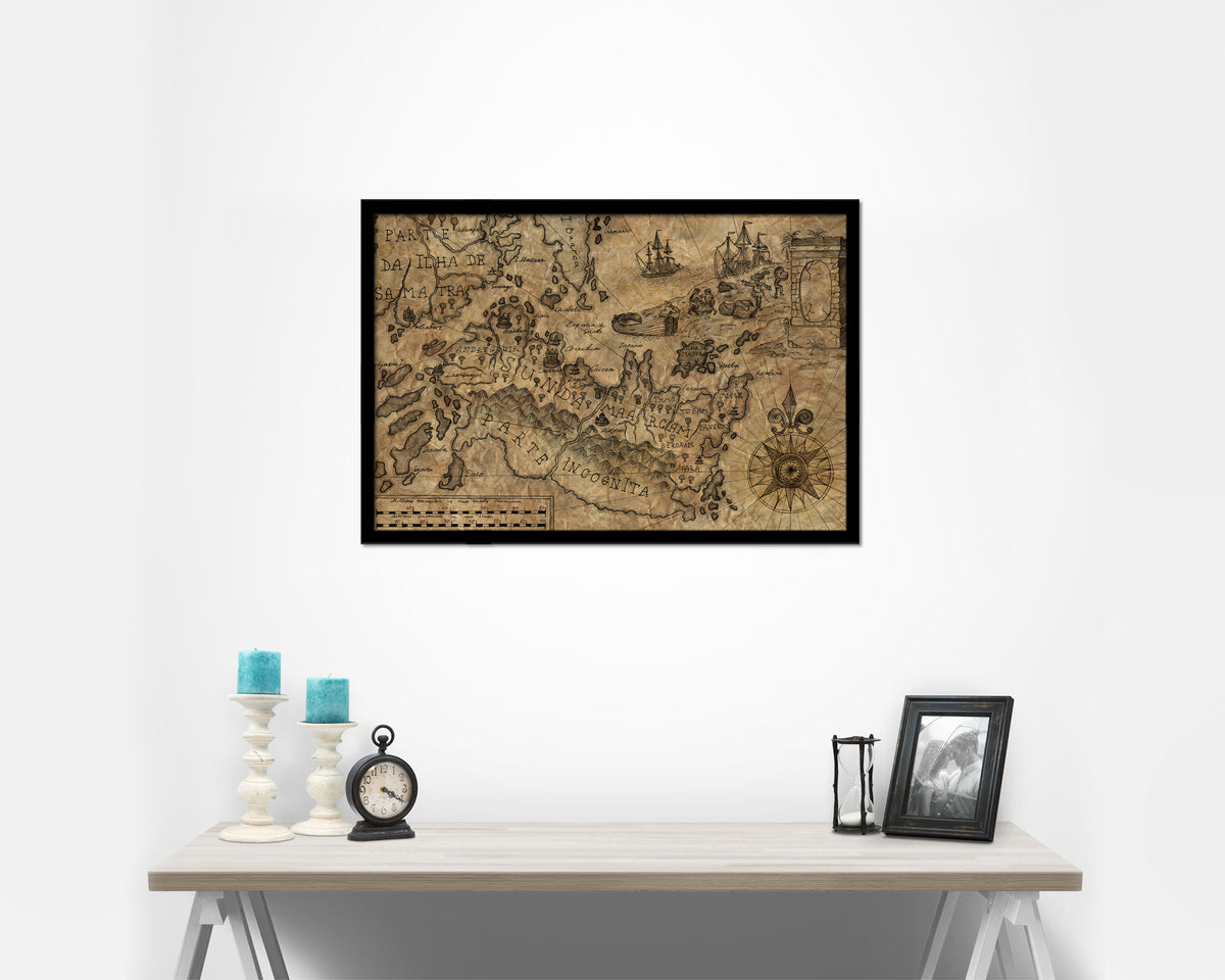 Fantasyland Pirate Historical Map Framed Print Art Wall Decor Gifts