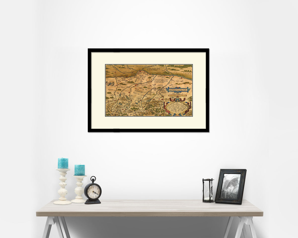 Bavaria Germany Abraham Ortelius Circa Antique Map Framed Print Art Wall Decor Gifts