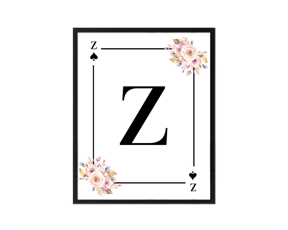 Letter Z Custom Initial Boho Monogram Playing Card Framed Prints Wall Art