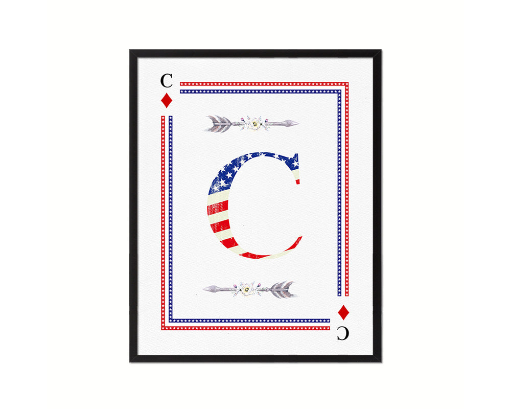 Letter C Personalized Initial American Flag Playing Card Framed Prints Wall Art