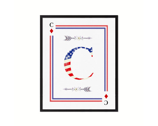 Letter C Personalized Initial American Flag Playing Card Framed Prints Wall Art