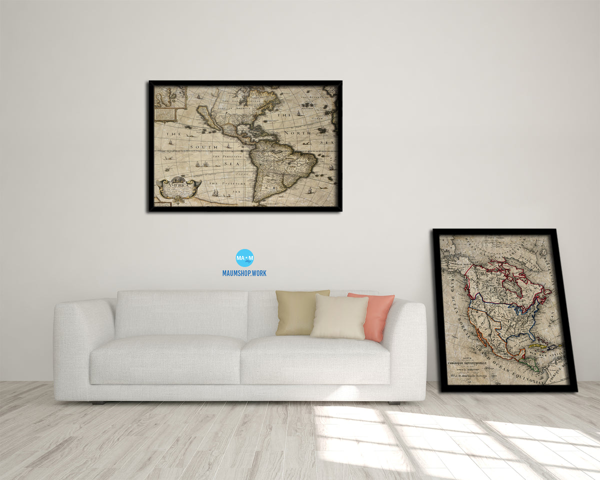 America Greenland John Speed London 1627 Historical Map Framed Print Art Wall Decor Gifts