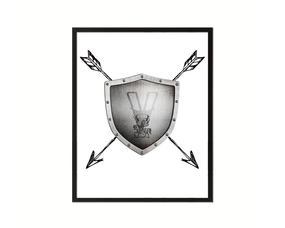 Letter V Medieval Castle Knight Shield Custom Monogram Framed Prints Wall Art