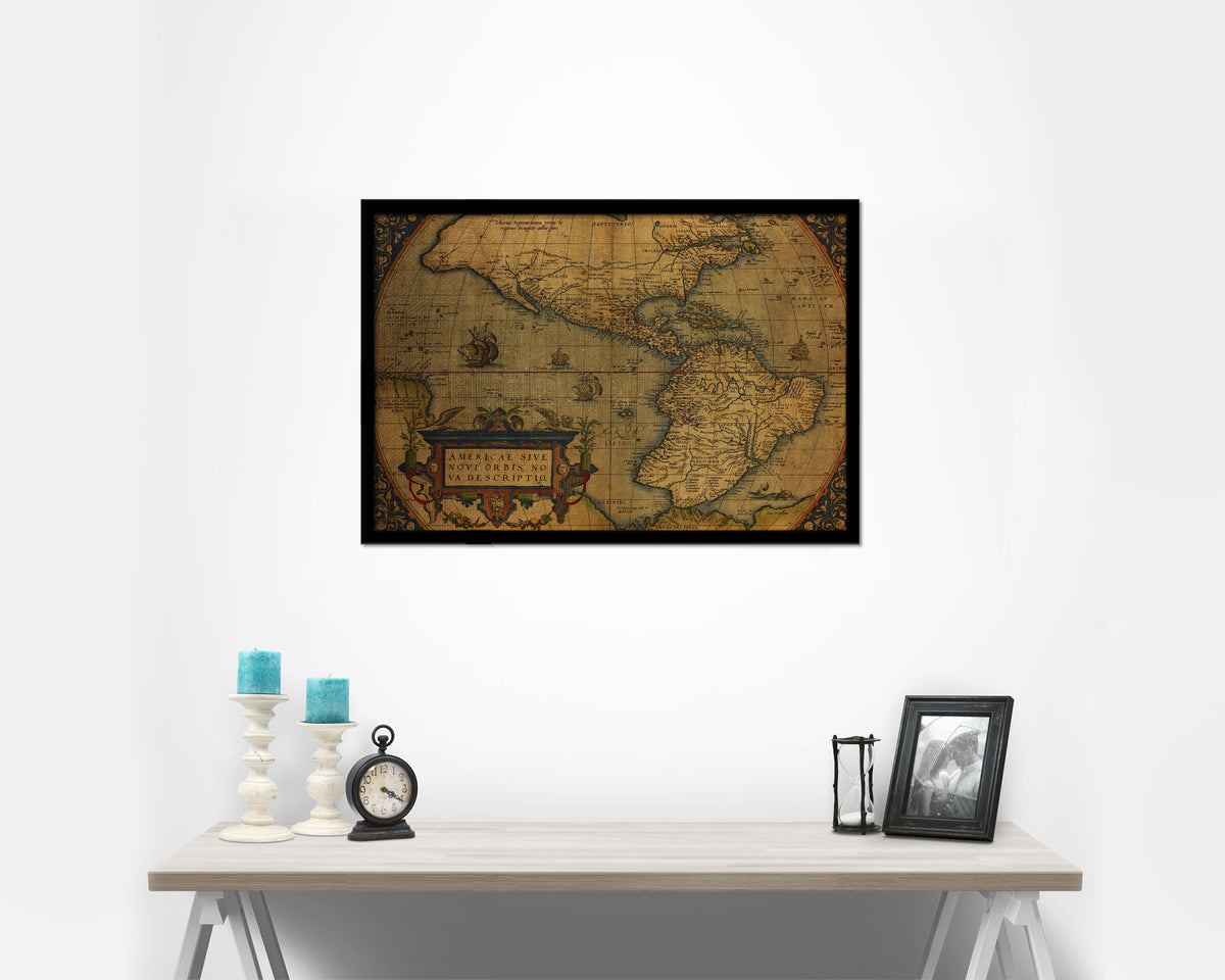 America Theatrum Orbis Terrarum Abraham Antwerp 1570 Vintage Map Framed Print Art Gifts