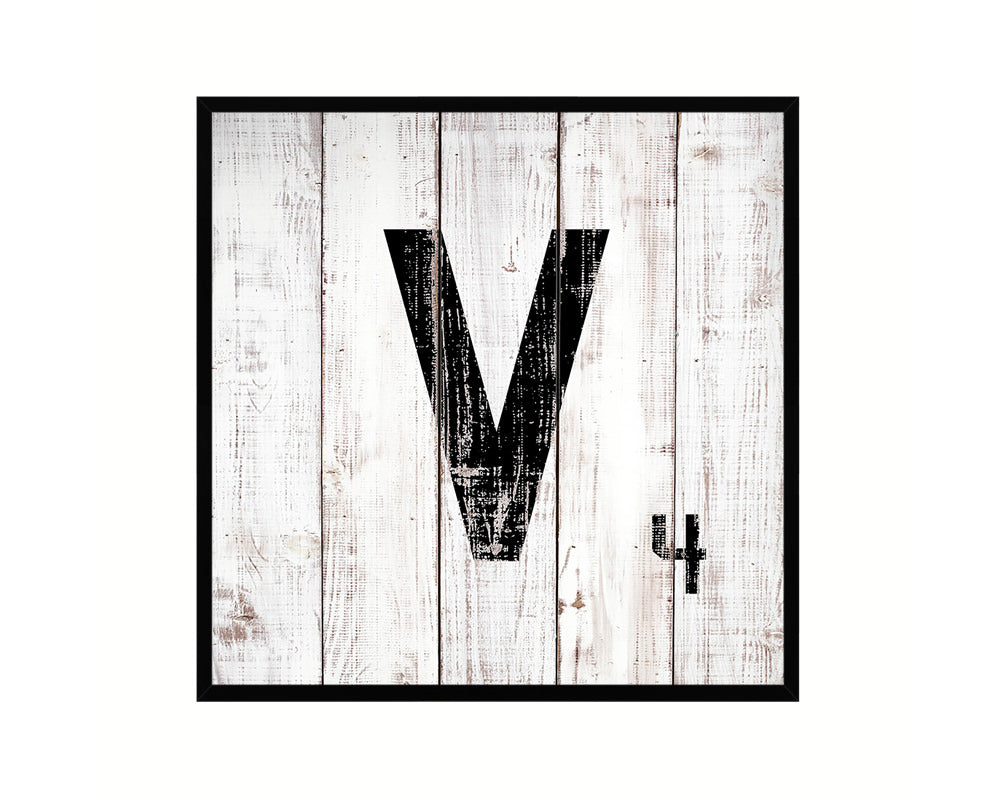 Letter V Custom Scrabble Sign Framed Prints Wall Art Decor Gifts, White Wash Wood