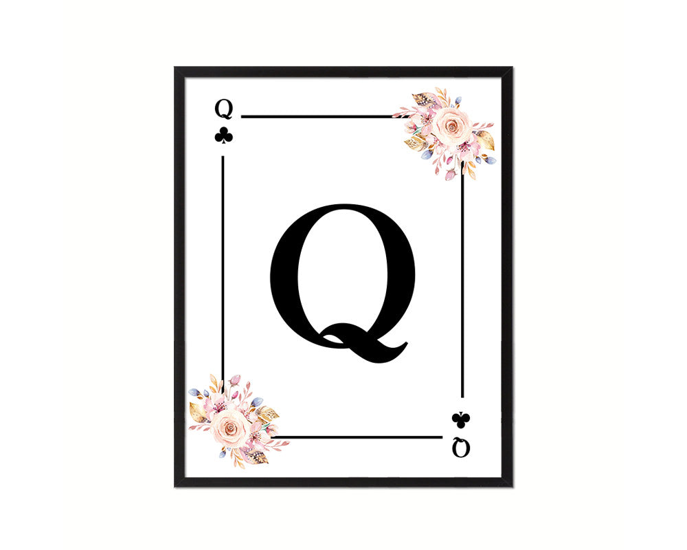 Letter Q Custom Initial Boho Monogram Playing Card Framed Prints Wall Art