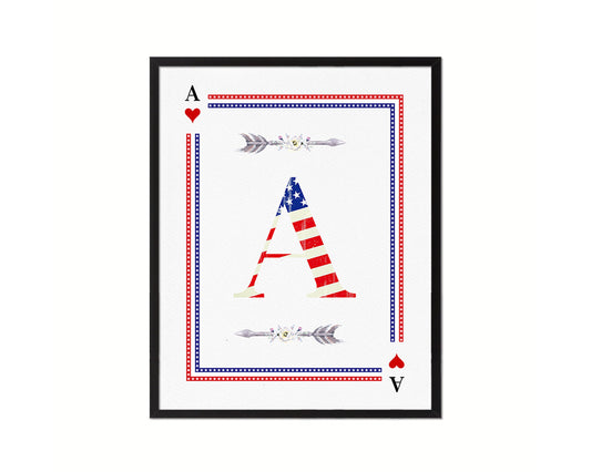 Letter A Personalized Initial American Flag Playing Card Framed Prints Wall Art