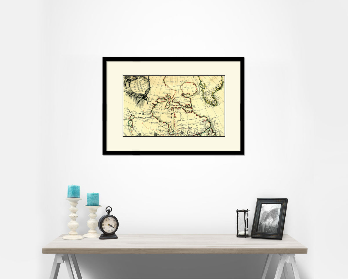 East Canada and Greenland Bordeaux France Old Map Framed Print Art Wall Decor Gifts