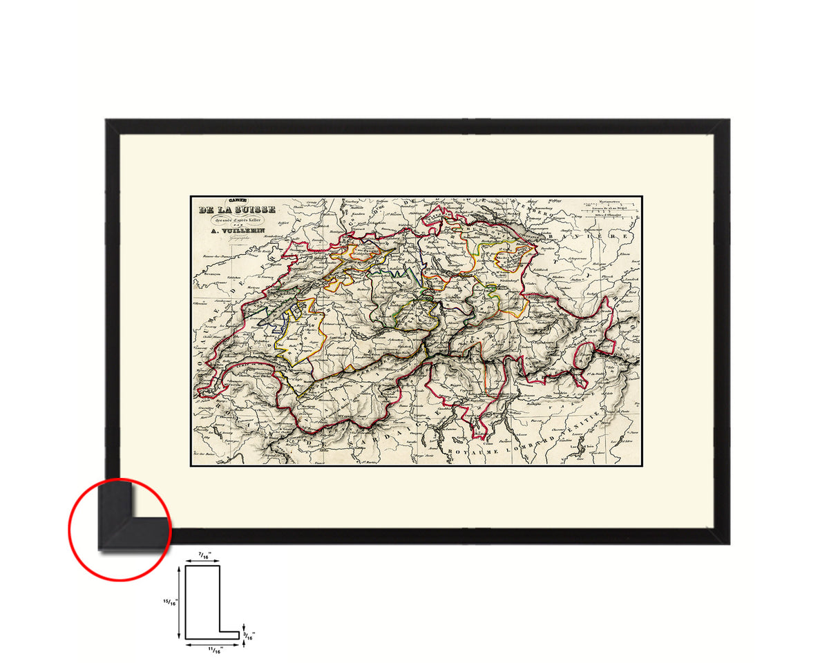 Switzerland Old Map Framed Print Art Wall Decor Gifts