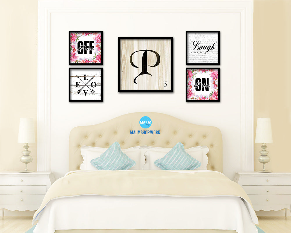 Letter P Custom Scrabble Sign Framed Prints Wall Art Decor Gifts, Wood