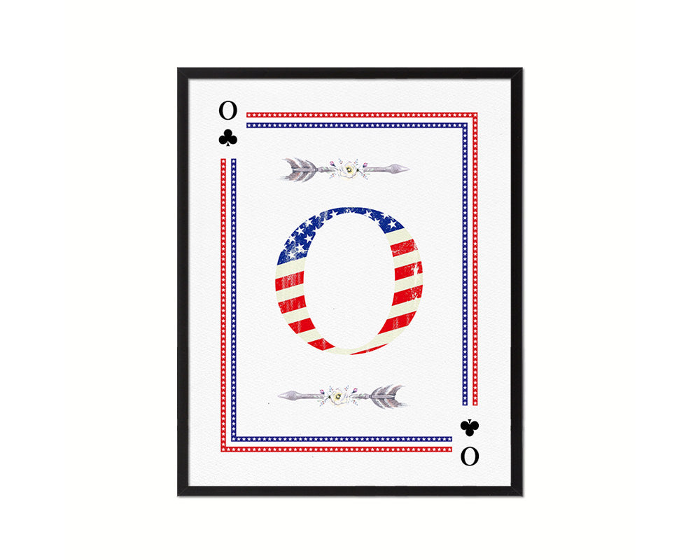 Letter O Personalized Initial American Flag Playing Card Framed Prints Wall Art