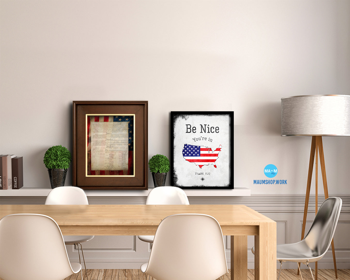Constitution We the people US Historical Print Art Wood Framed Wall Decor Gifts, 12" x 16"