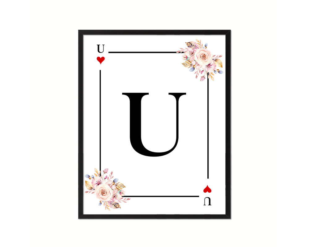 Letter U Custom Initial Boho Monogram Playing Card Framed Prints Wall Art