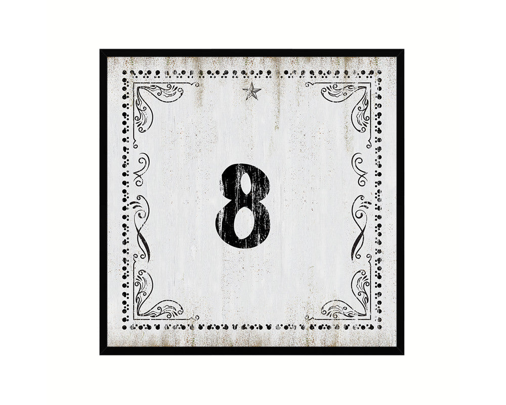 Number 8 Custom Monogram Name Sign Framed Prints Wall Art Décor, White Wash