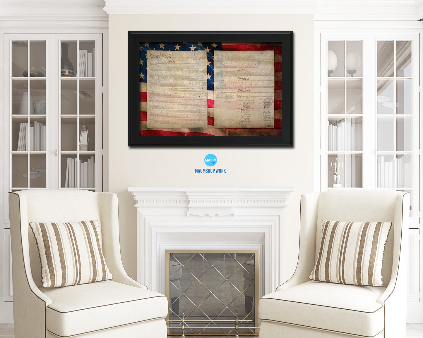 Constitution We the people US Historical Print Art Wood Framed Wall Decor Gifts, 12" x 16"