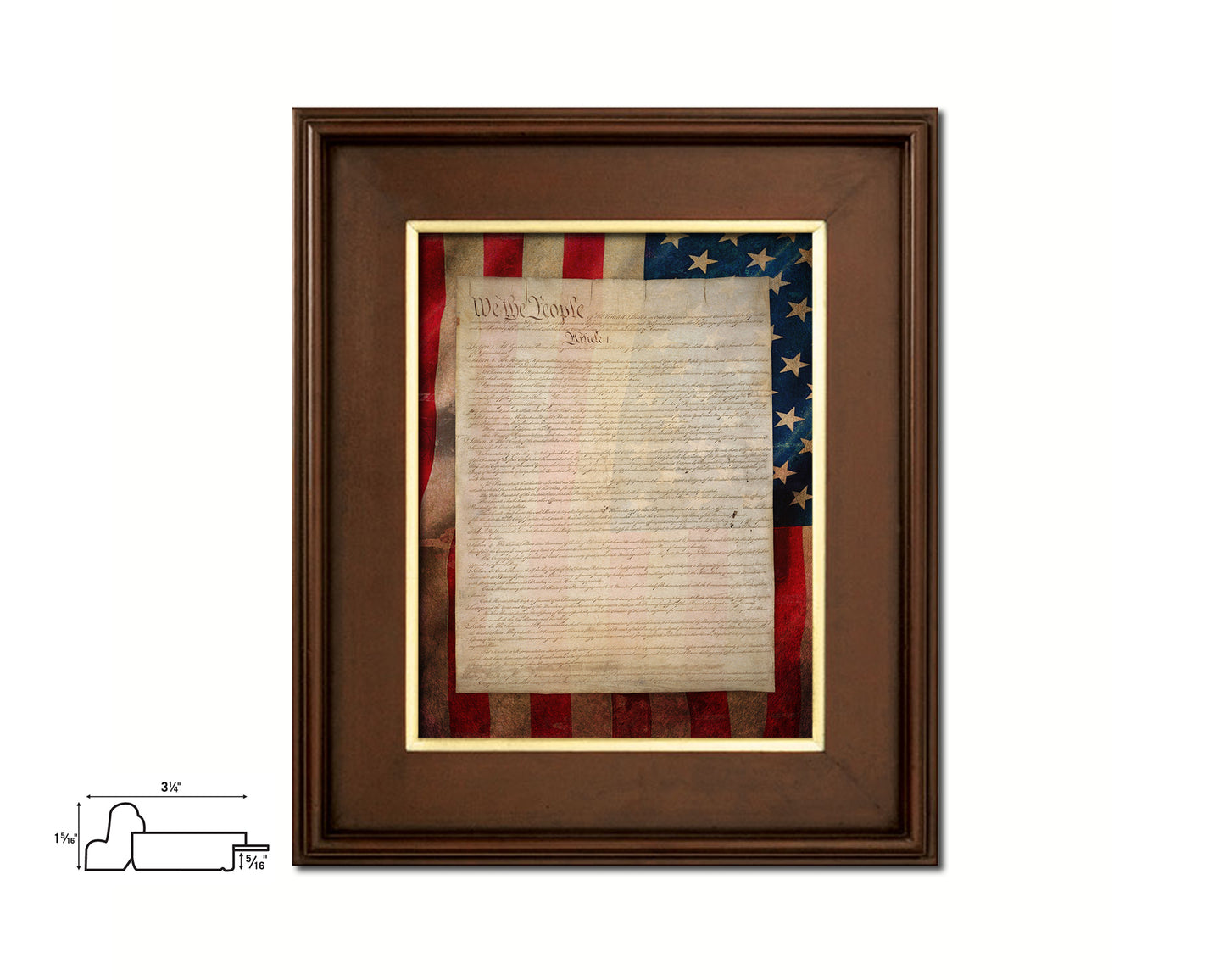 Constitution We the people US Historical Print Art Wood Framed Wall Decor Gifts, 12" x 16"