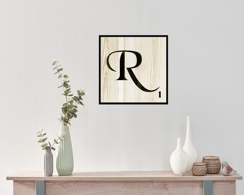 Letter R Custom Scrabble Sign Framed Prints Wall Art Decor Gifts, Wood