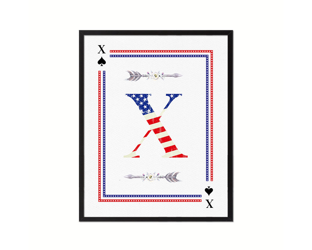 Letter X Personalized Initial American Flag Playing Card Framed Prints Wall Art