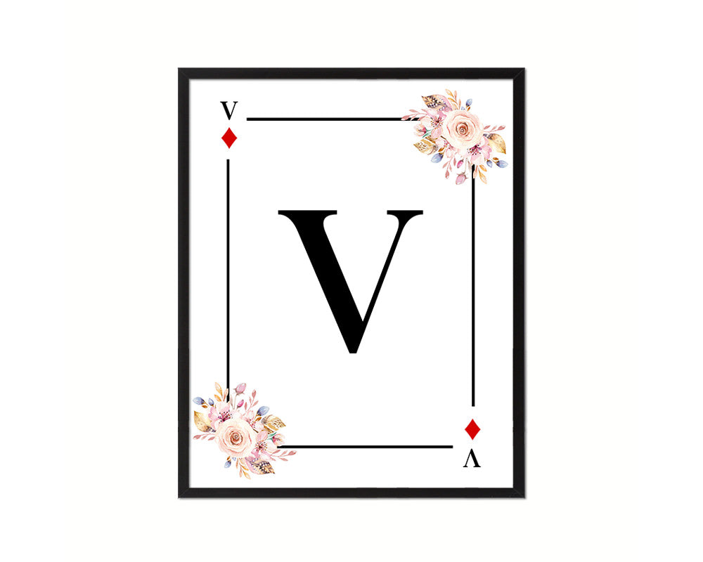 Letter V Custom Initial Boho Monogram Playing Card Framed Prints Wall Art