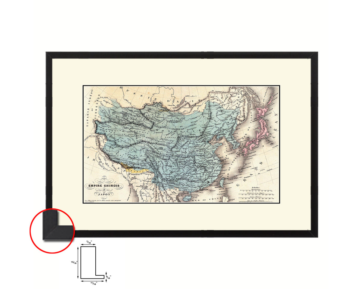 China Japan Korea Old Map Framed Print Art Wall Decor Gifts