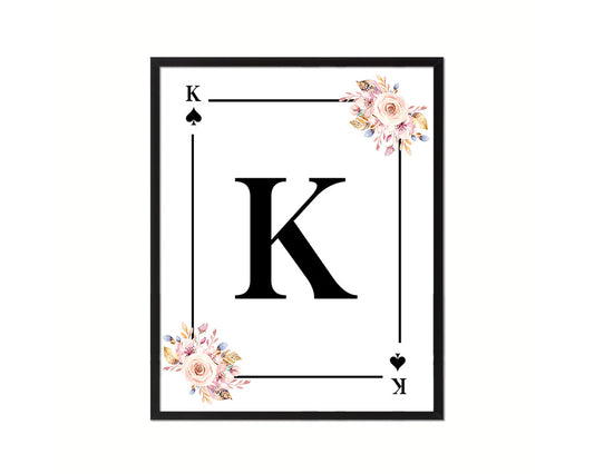 Letter K Custom Initial Boho Monogram Playing Card Framed Prints Wall Art