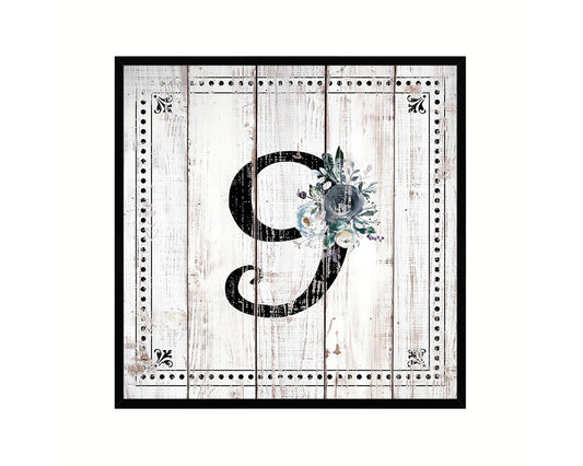 Number 9 Custom Monogram Name Sign Framed Prints Wall Art Décor, White Wash Wood