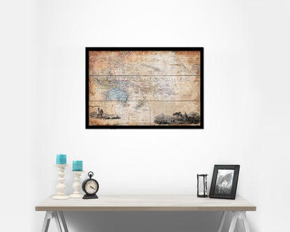 Australia New Zealand Oceania Cruises Antique Map Framed Print Art Wall Decor Gifts