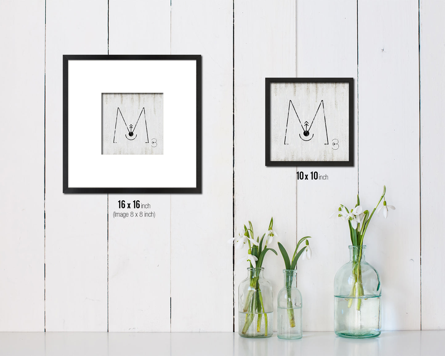 Letter M Custom Scrabble Sign Framed Prints Wall Art Decor Gifts, White Wash