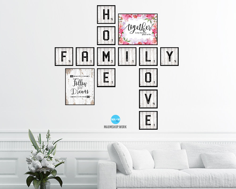Letter P Custom Scrabble Sign Framed Prints Wall Art Decor Gifts, White Wash